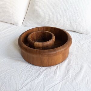 Vintage Orrefors of Sweden Teak Serving Bowls, set of Two